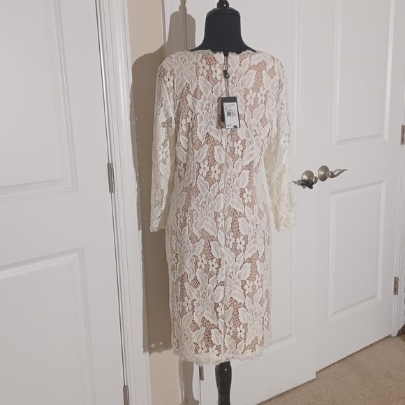 ADRIANNA PAPELL NWT Ivory/Nude Lace Sheath Dress 10/12 - Picture 7 of 9